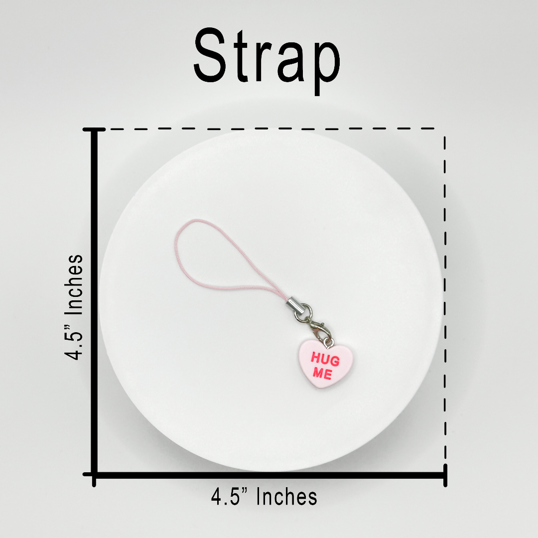 This versatile candy heart charm can be used as a phone charm or keychain and can be attached to phones, bags, purses, etc.. With a sturdy strap, ring, and hook, it's easily interchangeable for any purpose.