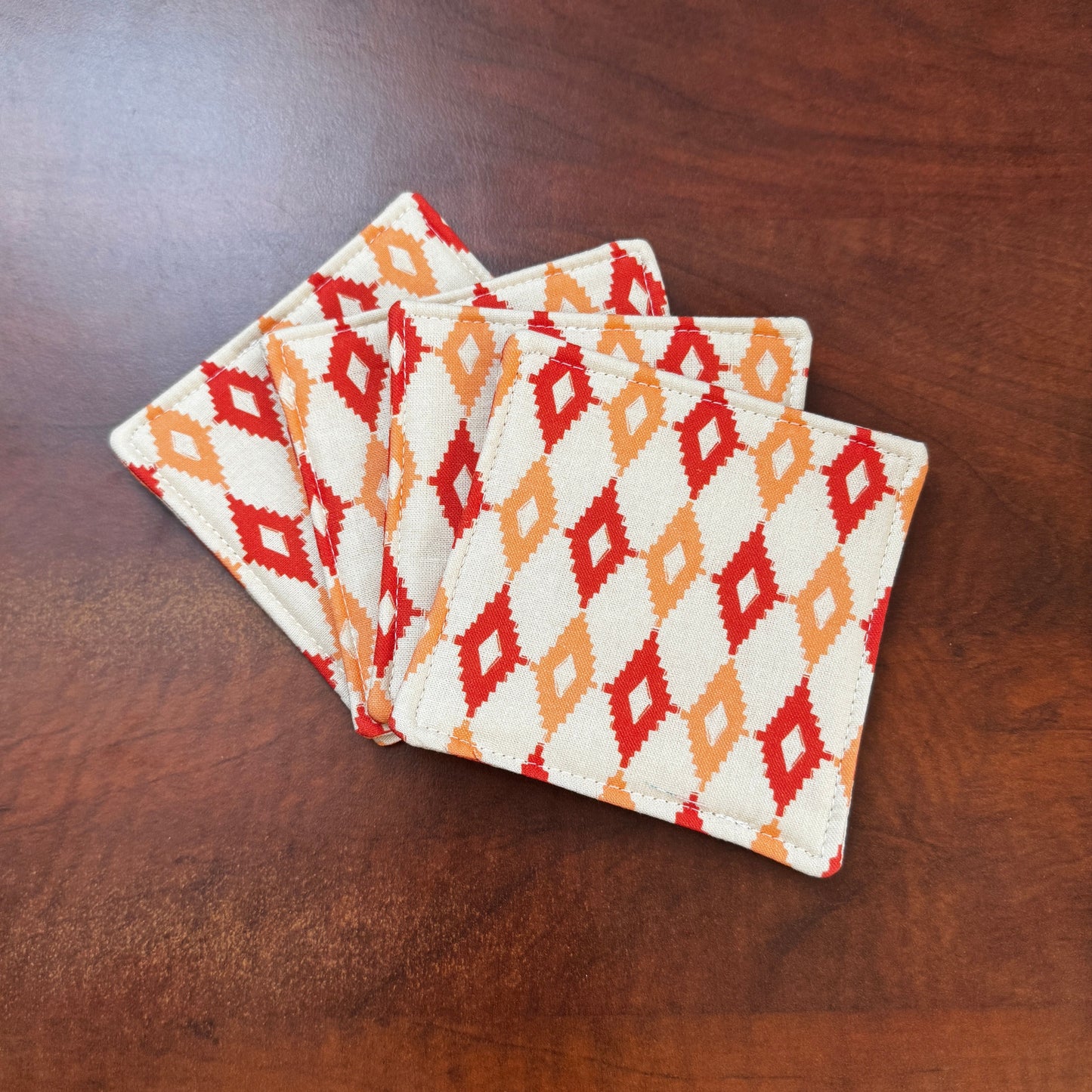 Elevate your space with this playful 100% cotton retro diamond coaster. Featuring a vibrant and stylish retro diamond print, this coaster brings a touch of retro flair and fun to your home. Crafted with an absorbent cotton batting layer inside, it's designed to soak up condensation and protect your furniture from unsightly water rings and spills. Perfect for coffee mugs, glasses, or teacups, this durable and machine-washable coaster is a delightful addition to your kitchen or living room. Elevate your home