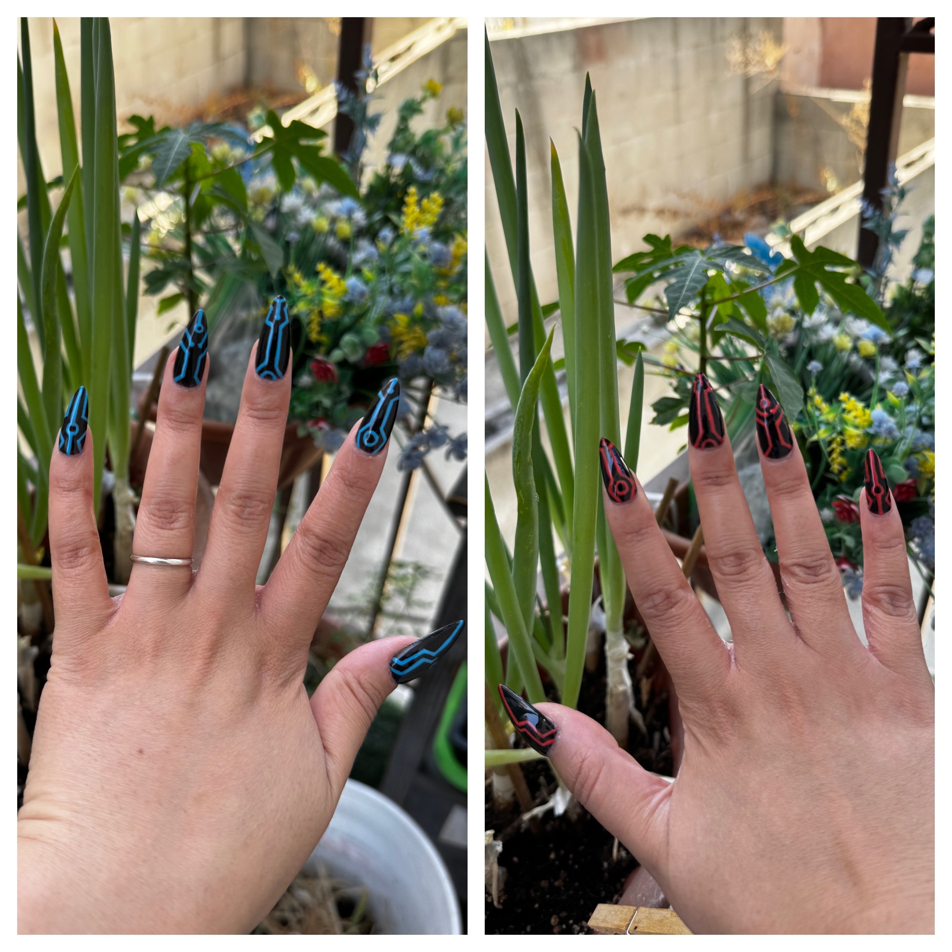 Get ready for "The Grid" with these stunning, glow in the dark press-on nails. Featuring a black base and red grid design with a glossy finish. Each set is a miniature work of art, meticulously designed and hand-painted, adding a unique flair to any occasion. No time for salon appointments? Say hello to instant glamour that’s ready whenever you are. Our durable, high-quality press-ons offer a flawless, comfortable fit and are designed to last.&nbsp;