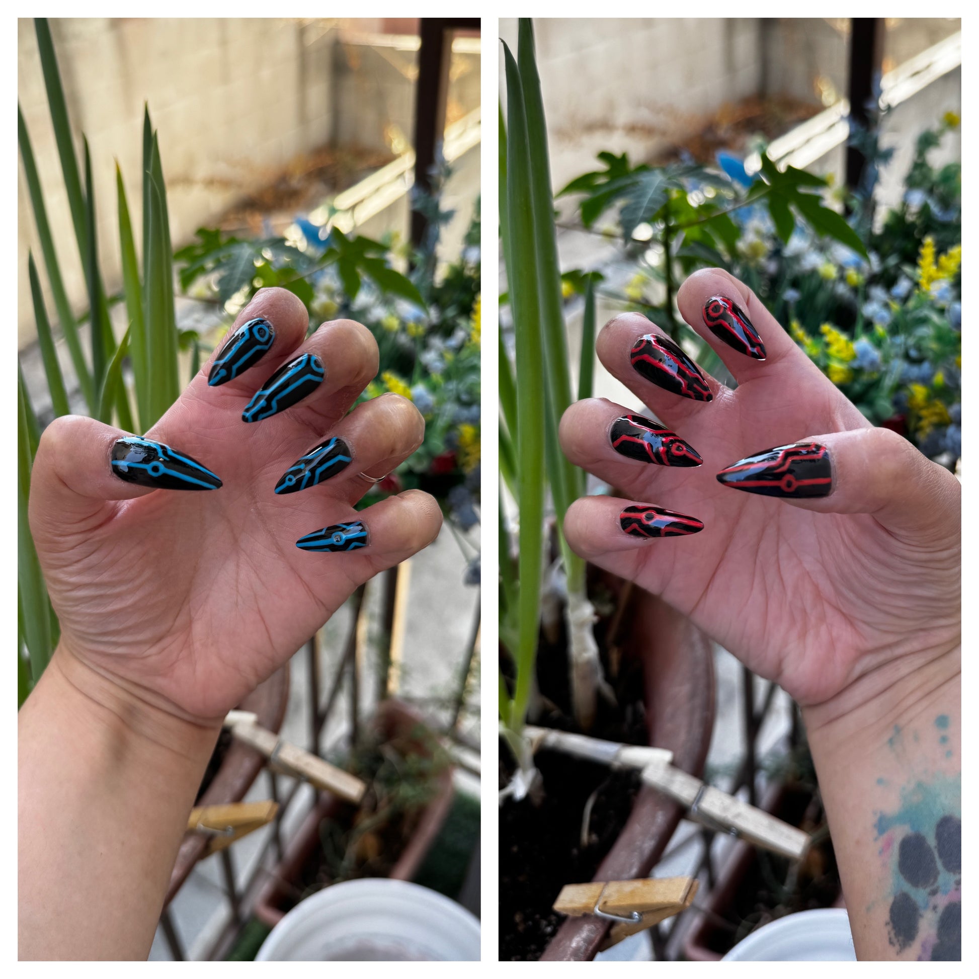 Get ready for "The Grid" with these stunning, glow in the dark press-on nails. Featuring a black base and red grid design with a glossy finish. Each set is a miniature work of art, meticulously designed and hand-painted, adding a unique flair to any occasion. No time for salon appointments? Say hello to instant glamour that’s ready whenever you are. Our durable, high-quality press-ons offer a flawless, comfortable fit and are designed to last.&nbsp;