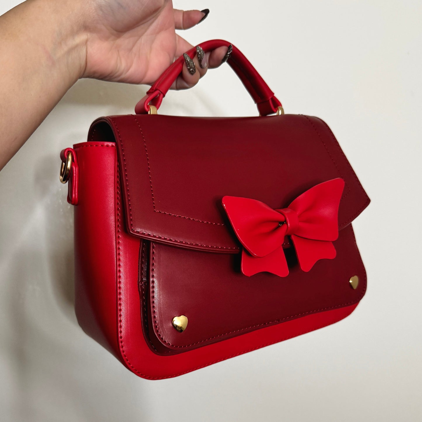 The Bun Bun Shop - Mini Red Hand Bag with Detachable Bow and Shoulder Strap