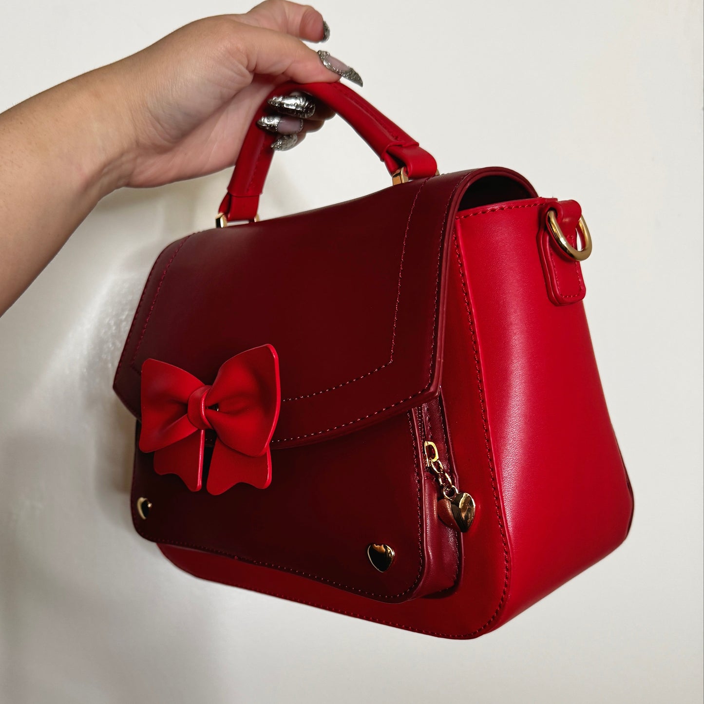 The Bun Bun Shop - Mini Red Hand Bag with Detachable Bow and Shoulder Strap