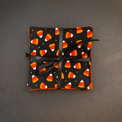 Celebrate the sweeter side of the spooky season all year round with this matching set of 4 handmade cotton coasters. Perfectly capturing a playful, retro autumn kitsch aesthetic, these drink mats bring a vibrant, nostalgic pop of color to any alternative home decor collection.