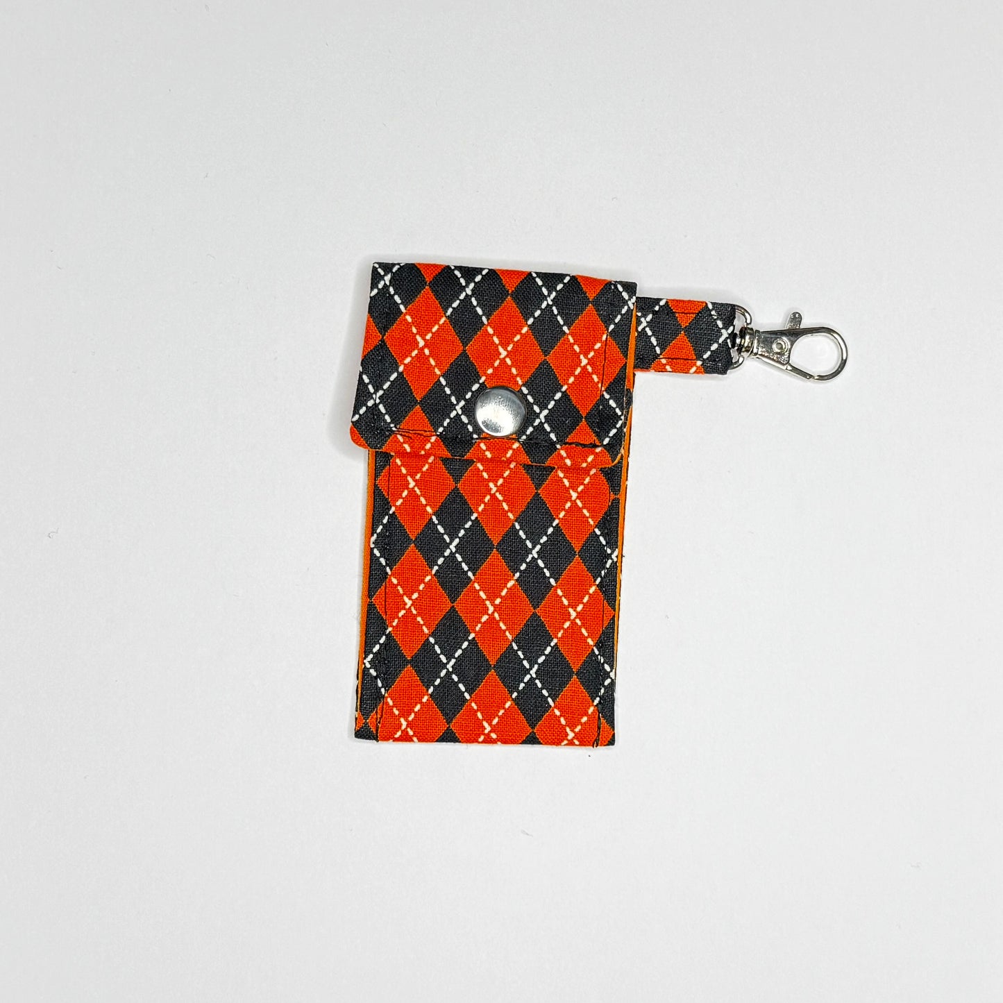 Orange and Black Harlequin Argyle Lipstick & Lip Balm Keychain Holder