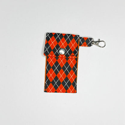 Orange and Black Harlequin Argyle Lipstick & Lip Balm Keychain Holder