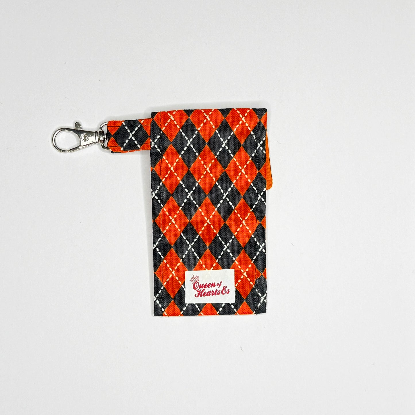 Orange and Black Harlequin Argyle Lipstick & Lip Balm Keychain Holder