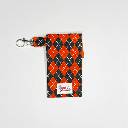 Orange and Black Harlequin Argyle Lipstick & Lip Balm Keychain Holder