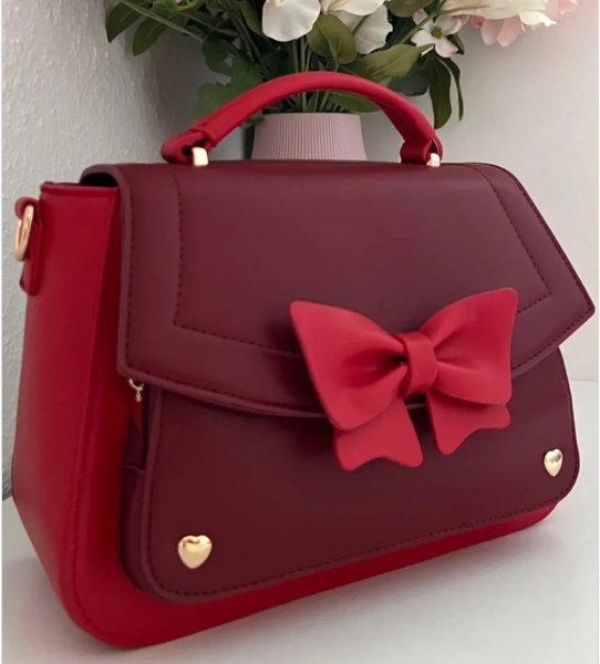 The Bun Bun Shop - Mini Red Hand Bag with Detachable Bow and Shoulder Strap