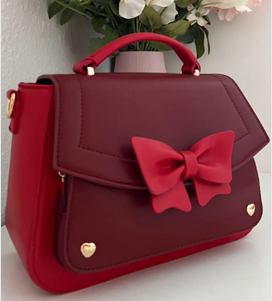 The Bun Bun Shop - Mini Red Hand Bag with Detachable Bow and Shoulder Strap