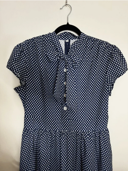 Wellwits - Large - Vintage Inspired - Navy Blue and White Polka Dot Swing Dress