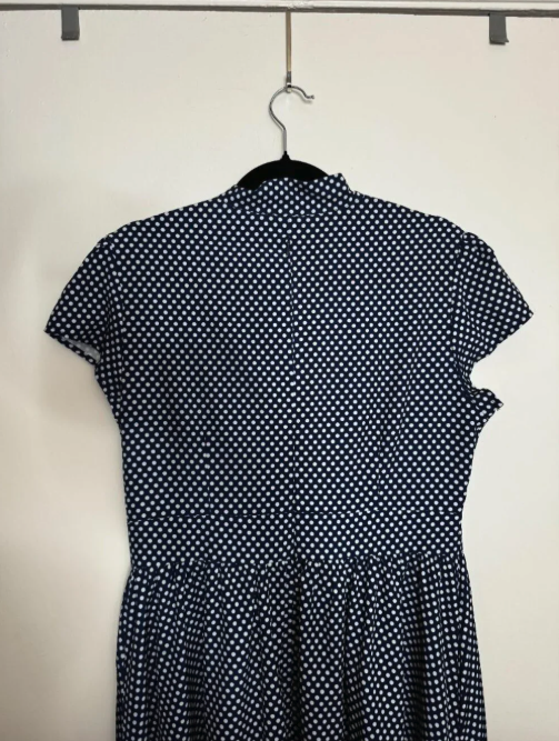 Wellwits - Large - Vintage Inspired - Navy Blue and White Polka Dot Swing Dress