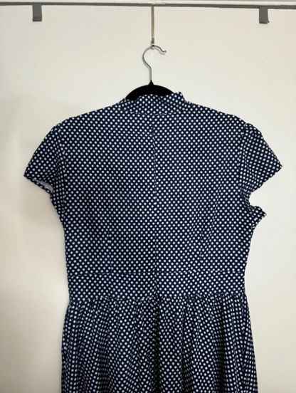 Wellwits - Large - Vintage Inspired - Navy Blue and White Polka Dot Swing Dress