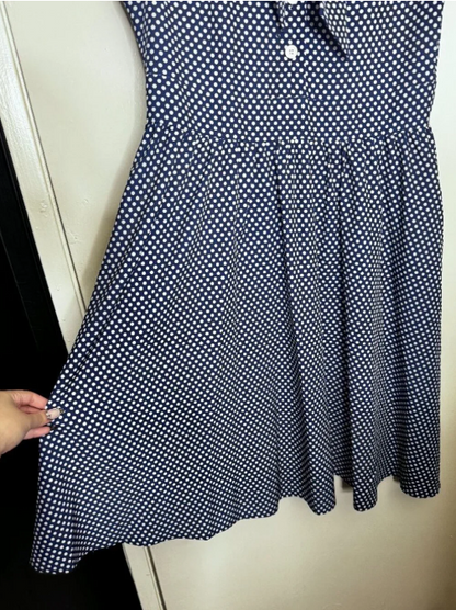 Wellwits - Large - Vintage Inspired - Navy Blue and White Polka Dot Swing Dress