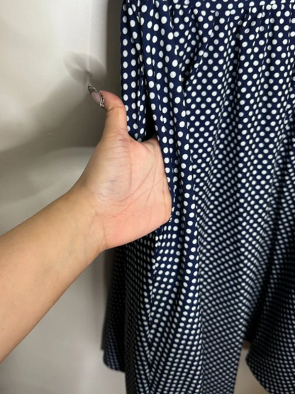 Wellwits - Large - Vintage Inspired - Navy Blue and White Polka Dot Swing Dress