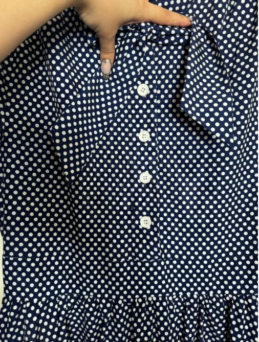 Wellwits - Large - Vintage Inspired - Navy Blue and White Polka Dot Swing Dress