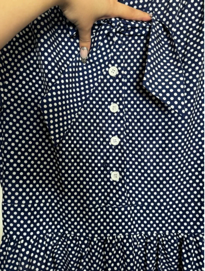 Wellwits - Large - Vintage Inspired - Navy Blue and White Polka Dot Swing Dress