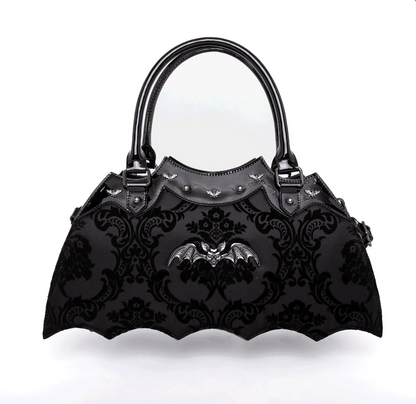 Rock Rebel Black Damask Bat Wing Handbag Purse Gothic Horror