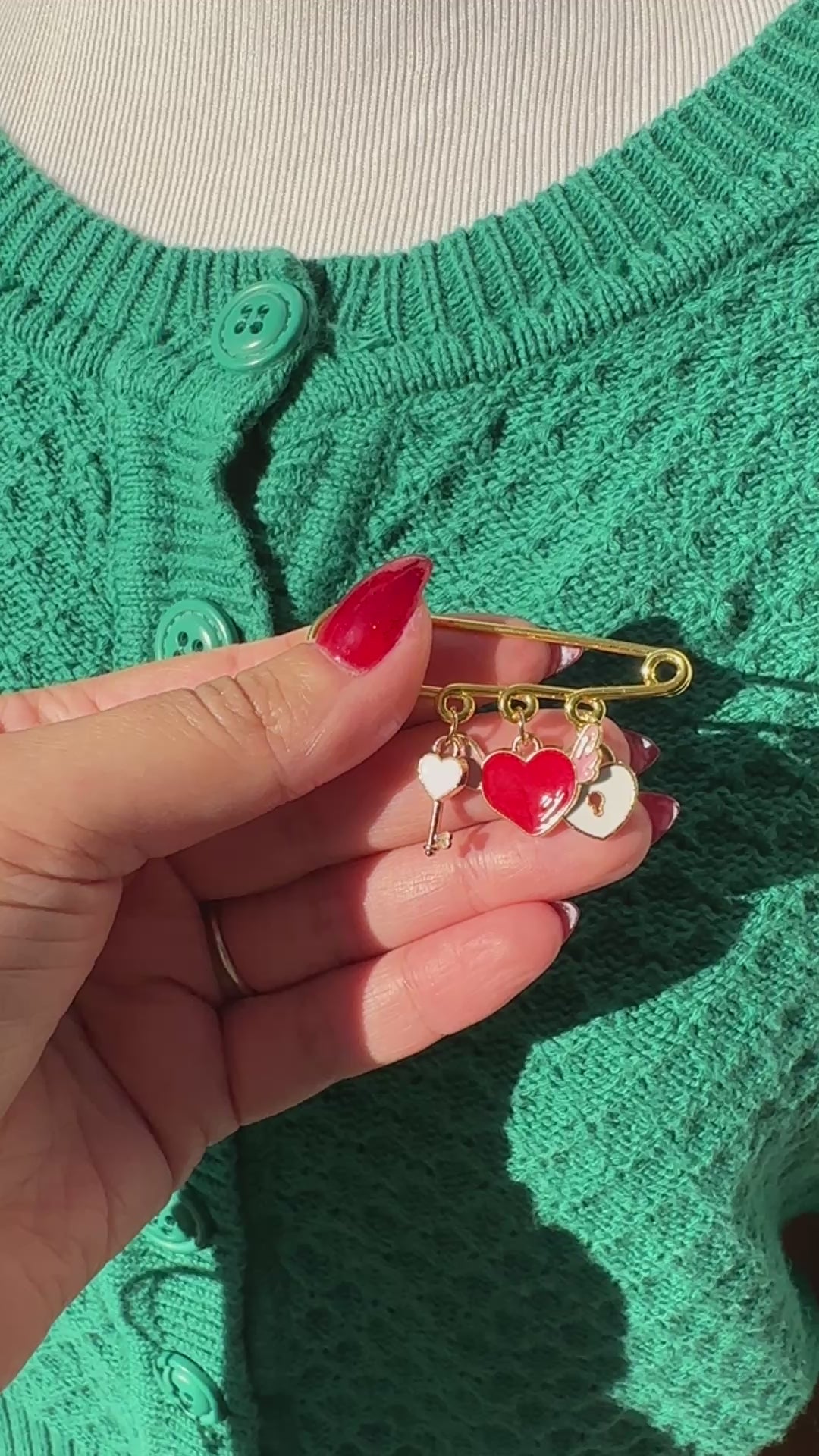 Elevate your Valentines Day or Galentines Day with this adorable gold iron pin brooch featuring a key to a heart enamel charms. Perfect for adding a touch of love to any outfit.