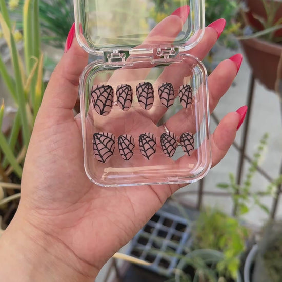Get ready for "Nude Web" with these stunning, spiderweb design press-on nails. Featuring a nude base and black web with a matte finish. Each set is a miniature work of art, meticulously designed and hand-painted, adding a unique flair to any occasion. No time for salon appointments? Say hello to instant glamour that’s ready whenever you are. Our durable, high-quality press-ons offer a flawless, comfortable fit and are designed to last.