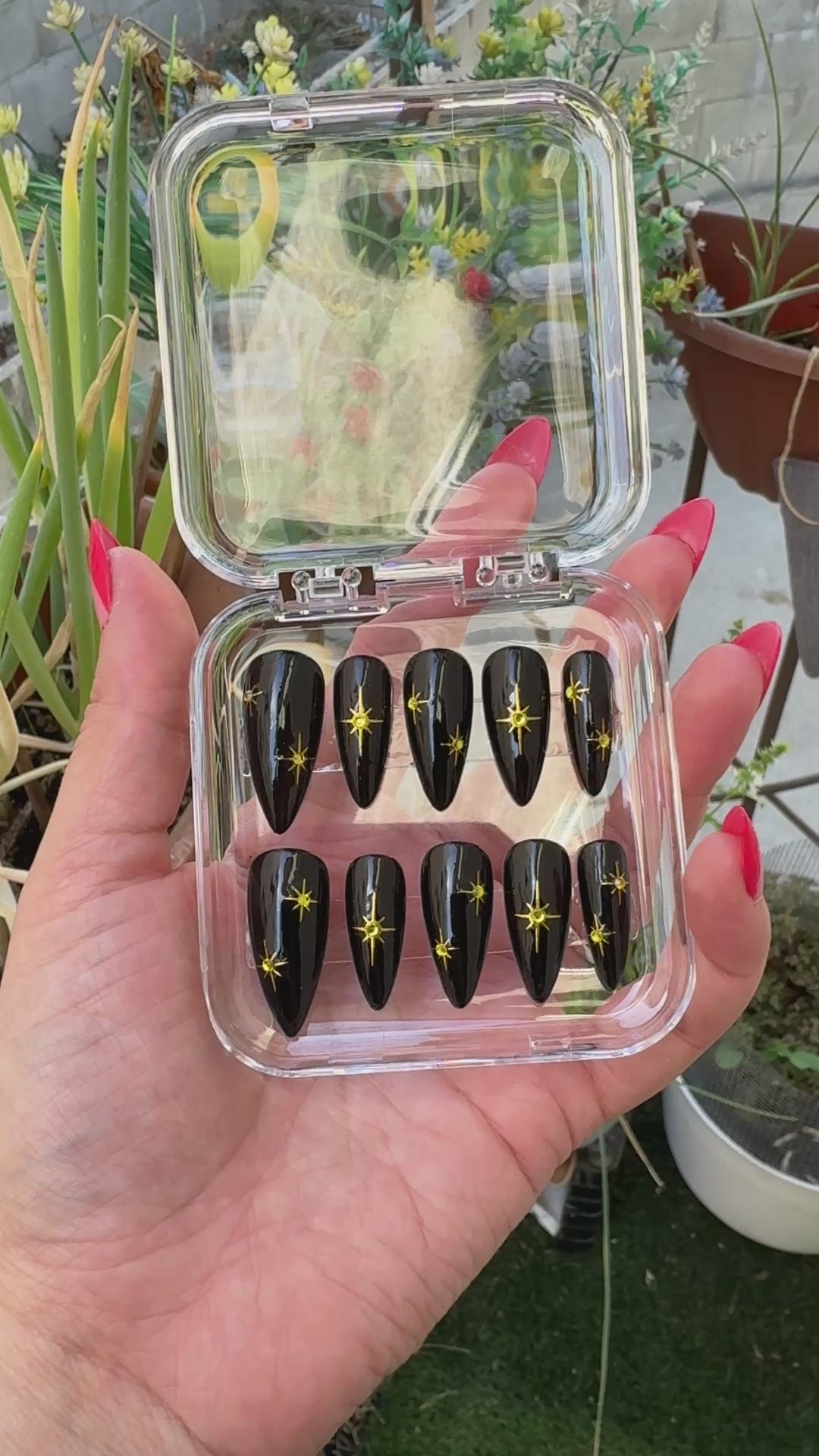 Get ready for "The Witching Hour" with these stunning, celestial press-on nails. Featuring a mysterious, deep black base and shimmering gold stars, this set captures the magic of a midnight sky. Each set is a miniature work of art, meticulously designed and hand-painted, adding a unique flair to any occasion. No time for salon appointments? Say hello to instant glamour that’s ready whenever you are. Our durable, high-quality press-ons offer a flawless, comfortable fit and are designed to last.
